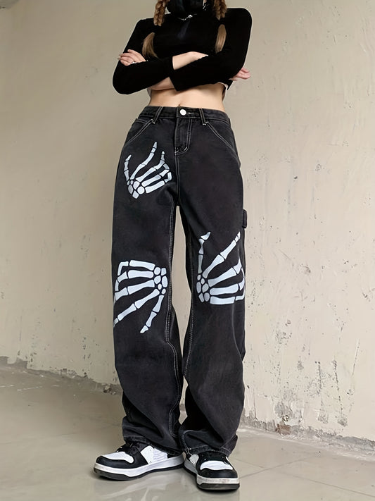Skeleton Print Boyfriend Jeans