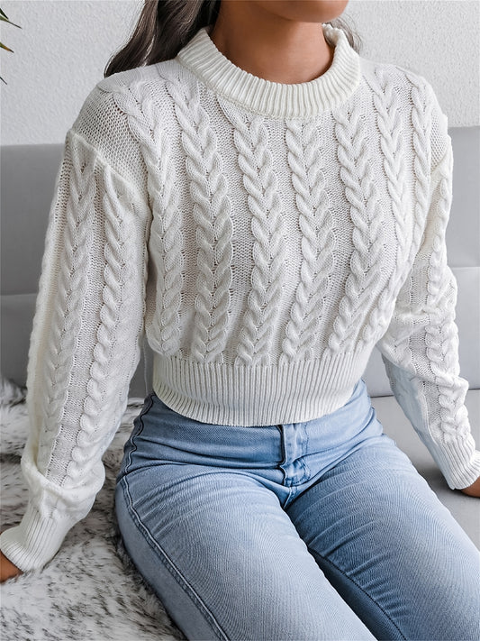 Cable Crew Neck Crop Sweater