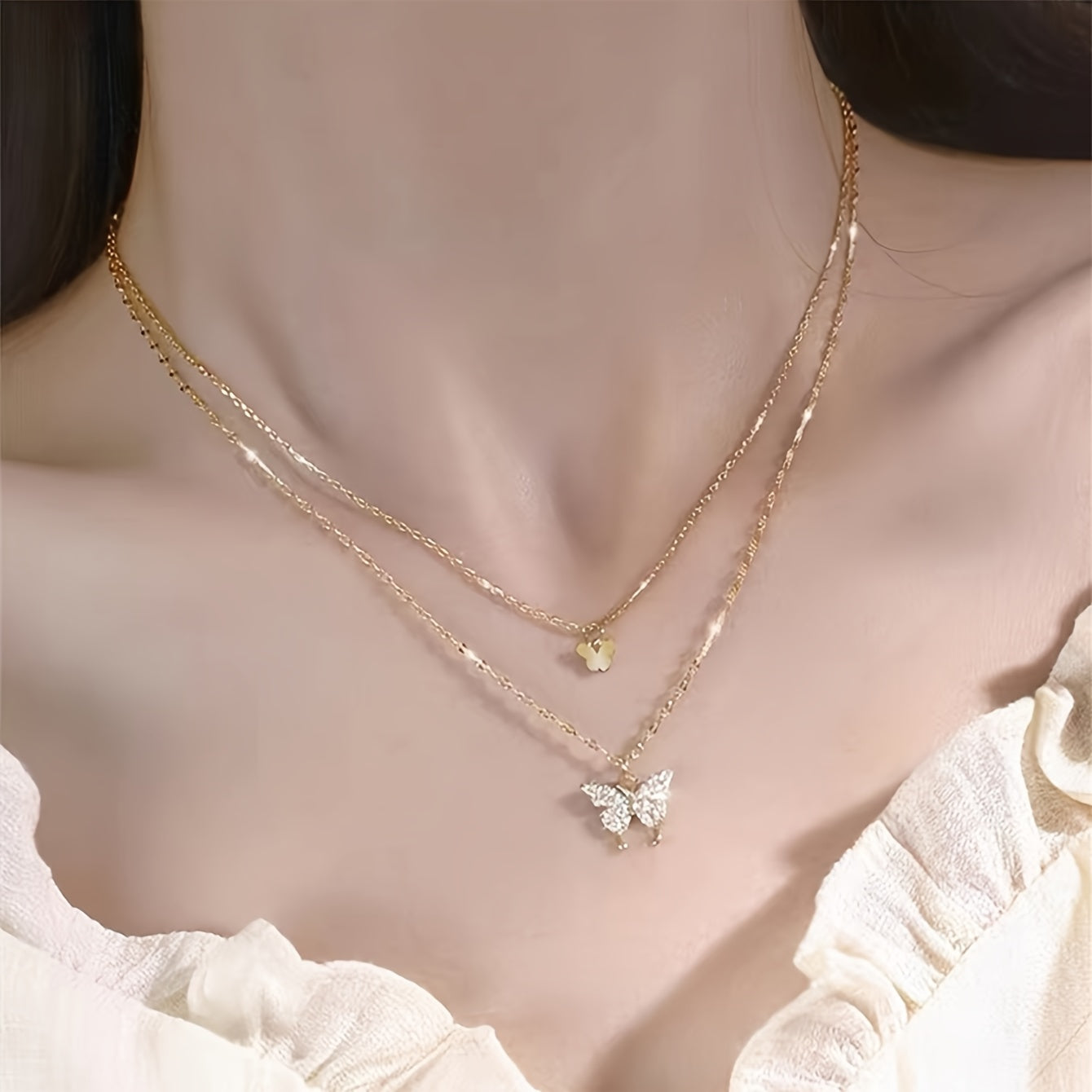 Y2K Rhinestone Butterfly Necklace