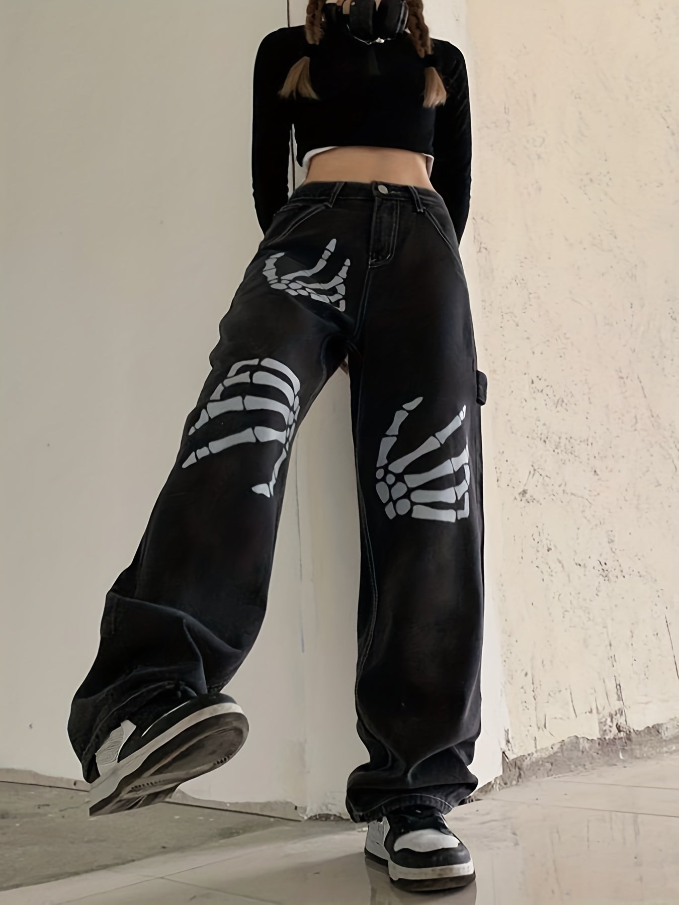 Skeleton Print Boyfriend Jeans