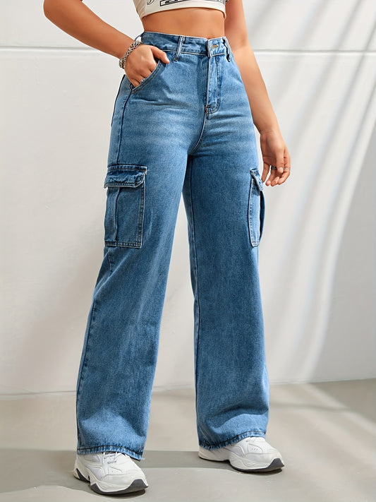 High-Waisted Denim Cargo Jeans