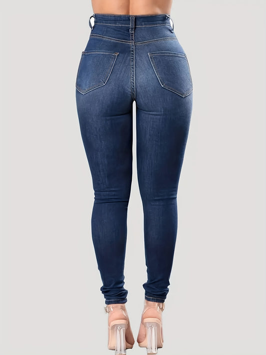 Curvy girls blue wash ripped skinny jeans