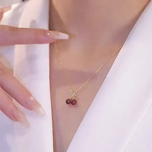 Little Wine Red Cherry Pendant Necklaces