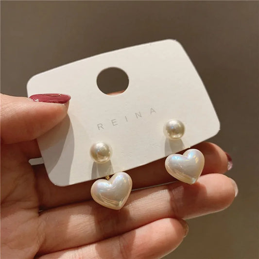 Pearl Earrings Heart Round Stud Earrings