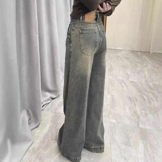 Vintage Distressed Wide-leg Jeans