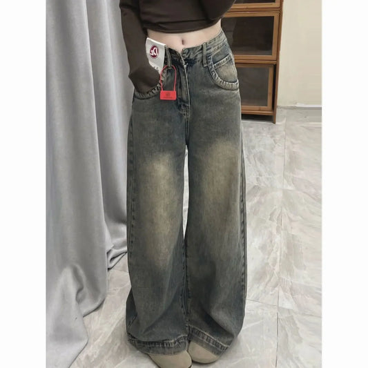 Vintage Distressed Wide-leg Jeans
