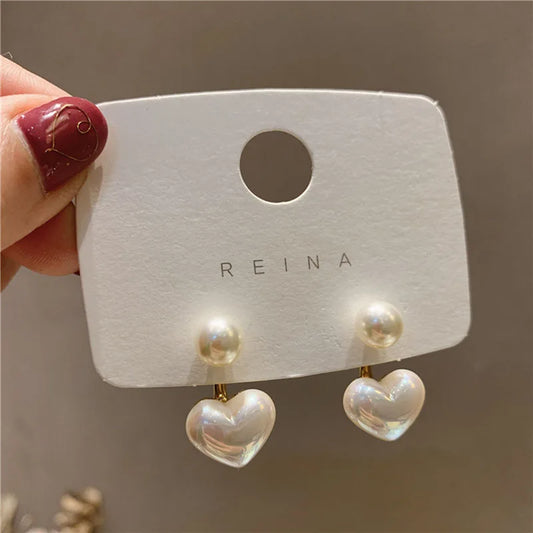 Pearl Earrings Heart Round Stud Earrings