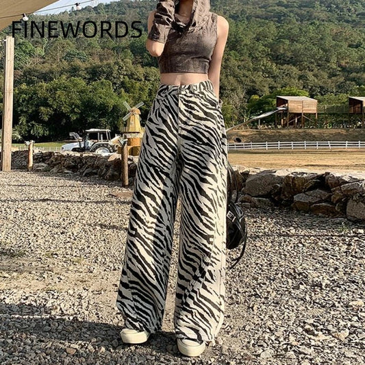 Vintage Unique High Waist Zebra Stripe Jeans