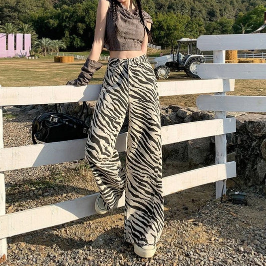 Vintage Unique High Waist Zebra Stripe Jeans