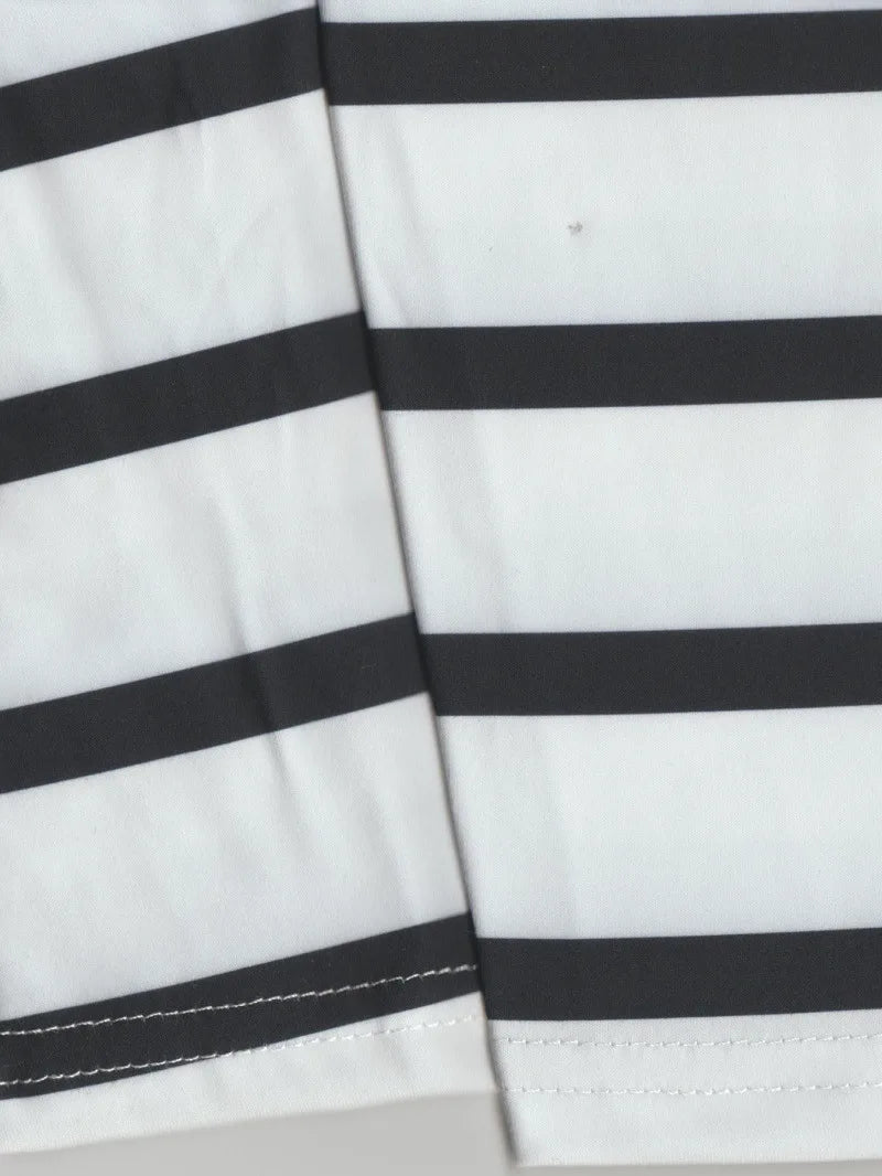Round Neck Spliced Striped Short Sleeved Versatile Outerwear T-Shirt