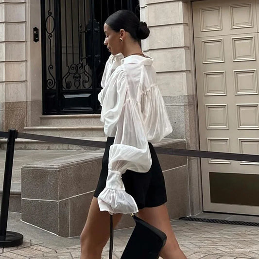 Fresh Loose Lapel Lantern Sleeve Long Sleeve Shirt
