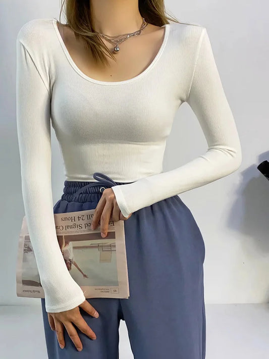 Casual Elastic Cotton Solid O-neck full sleeve T-shirt