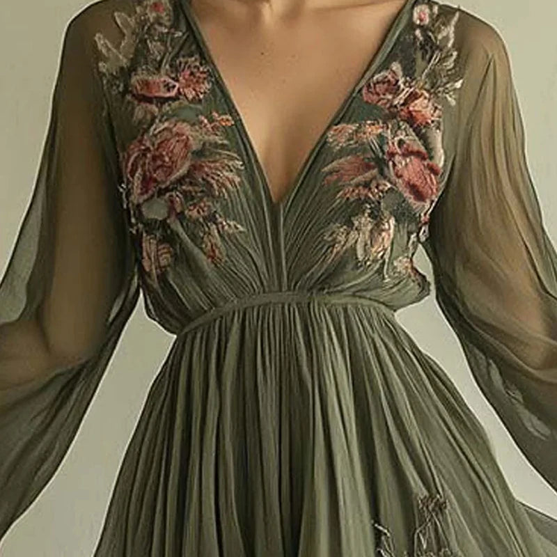 Long Sleeve High Waist Evening Dress