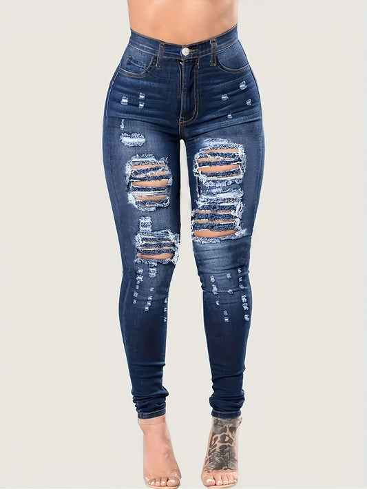 Curvy girls blue wash ripped skinny jeans