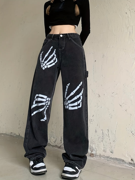 Skeleton Print Boyfriend Jeans