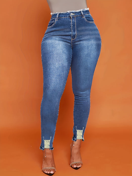 Chic & Stylish Blue Ripped Skinny Jeans