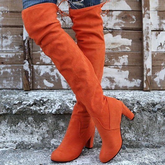 Round Toe Chunky Heel Long Boots