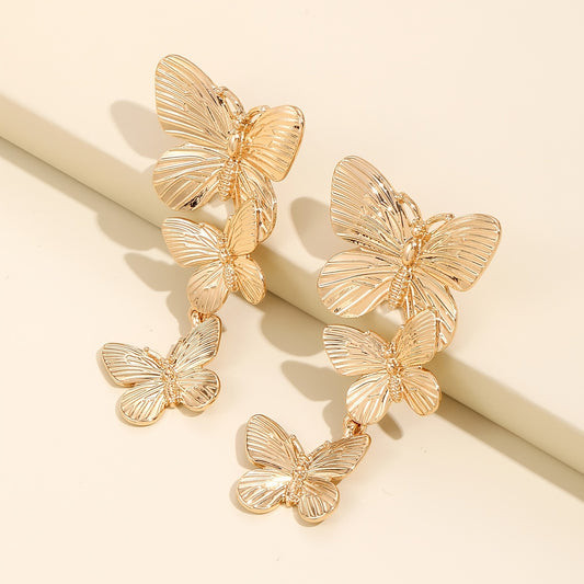 Large  Golden Plated Dangling Butterfly Earrings