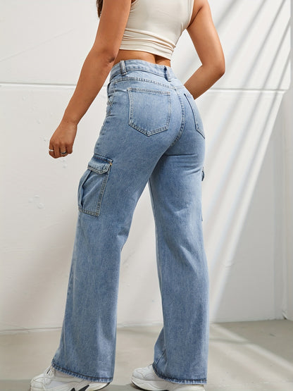 High-Waisted Denim Cargo Jeans