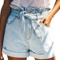 Waistband Tie Belt Denim Shorts
