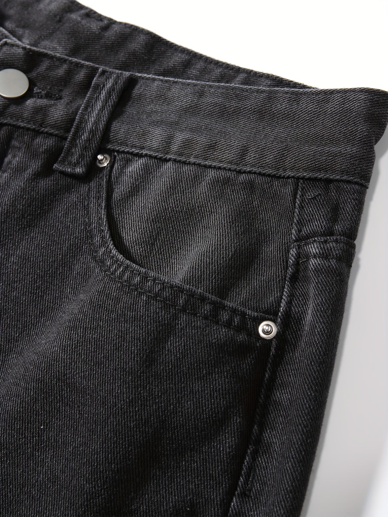 Plain Ripped Holes Straight Jeans
