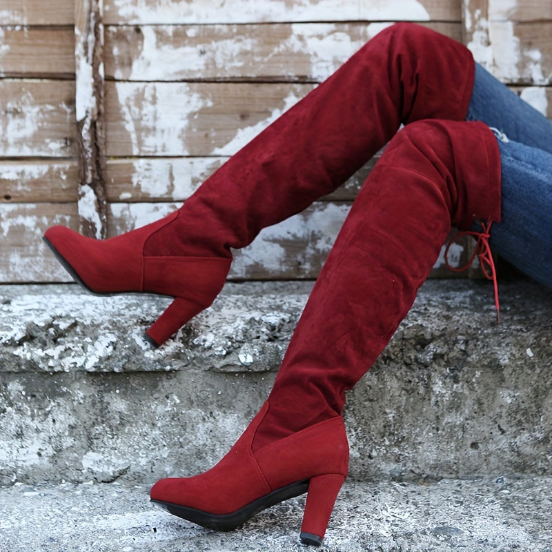 Round Toe Chunky Heel Long Boots