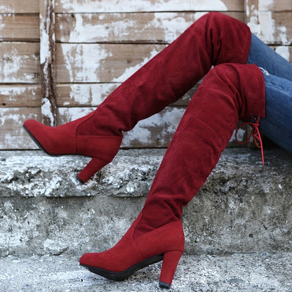 Round Toe Chunky Heel Long Boots