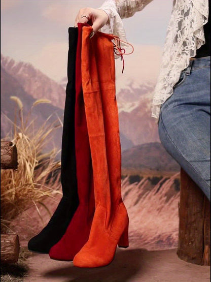 Round Toe Chunky Heel Long Boots