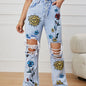 Chic Floral High-Waist Ripped Jeans