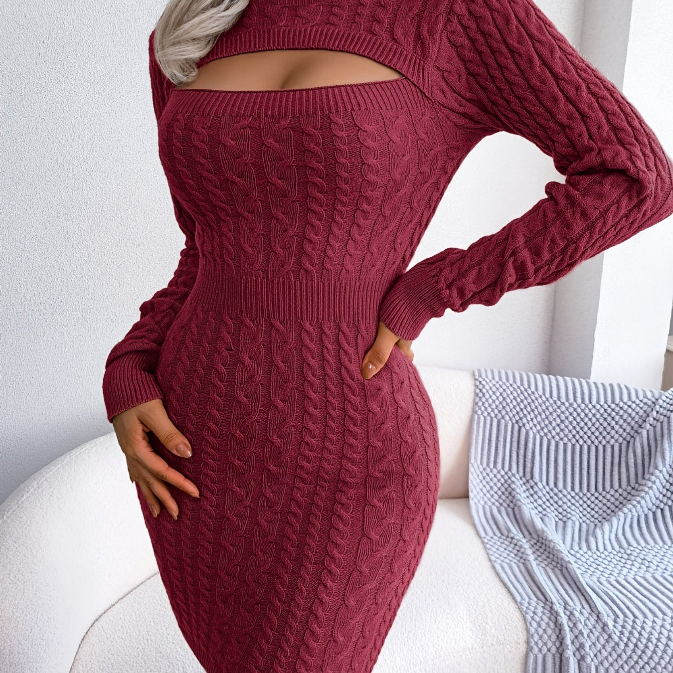 Solid Ribbed Knit Keyhole Dress