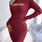 Solid Ribbed Knit Keyhole Dress