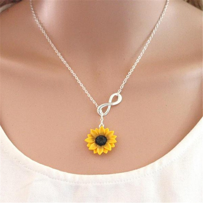 Vibrant Yellow Sunflower Heart Lariat Necklace