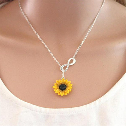 Vibrant Yellow Sunflower Heart Lariat Necklace