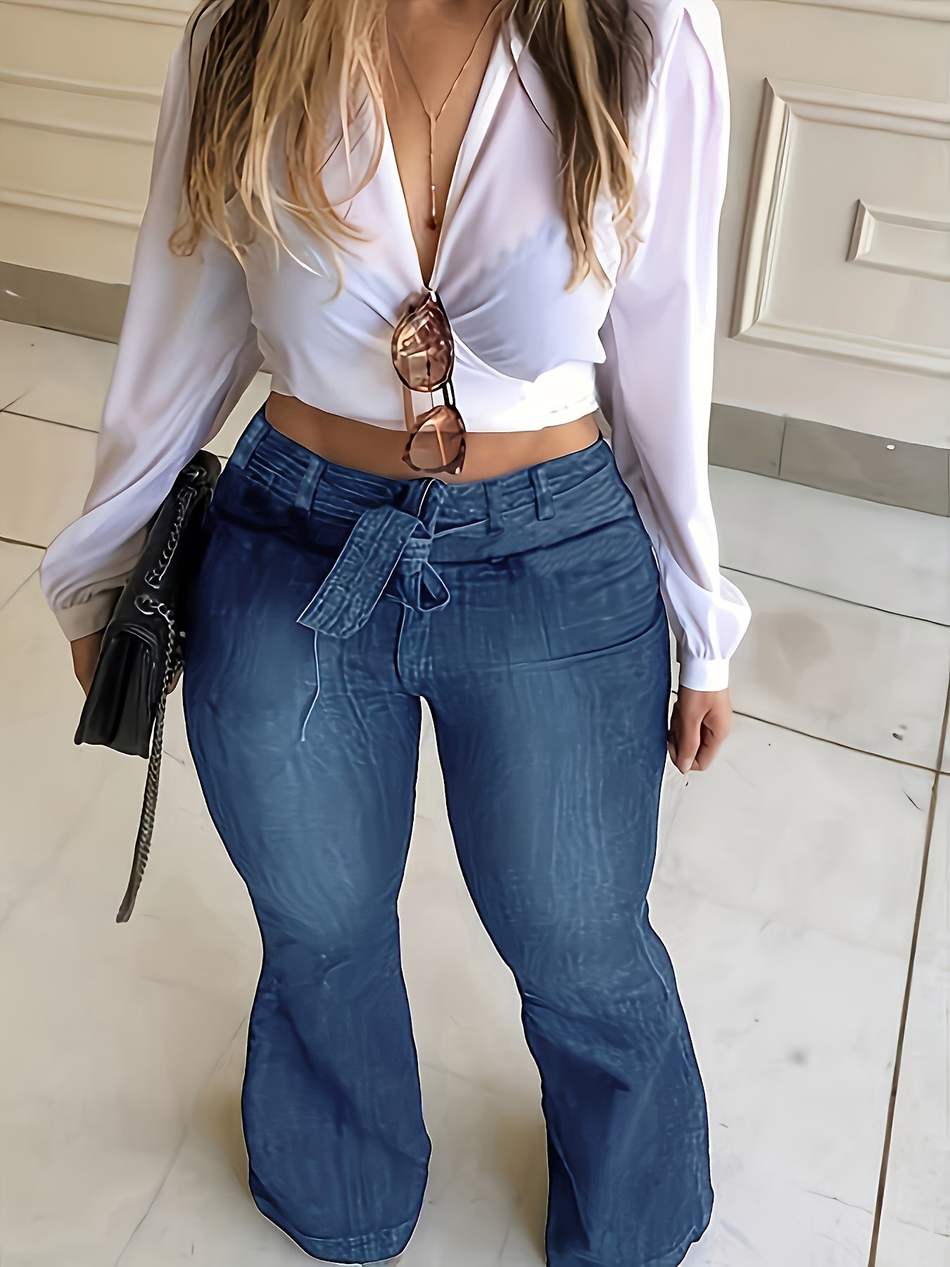 curvy girls High Rise Flared Leg Jeans