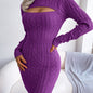 Solid Ribbed Knit Keyhole Dress