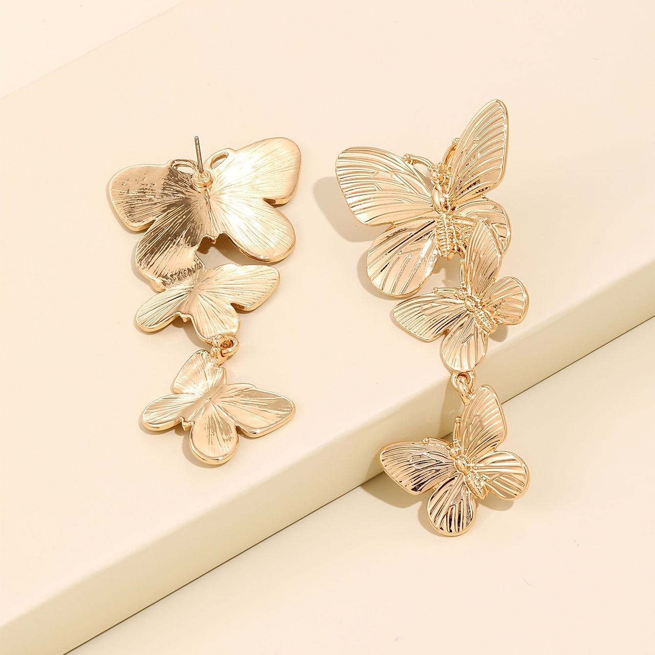 Large  Golden Plated Dangling Butterfly Earrings