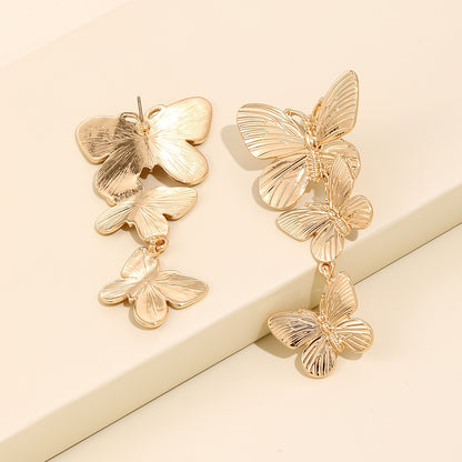 Large  Golden Plated Dangling Butterfly Earrings