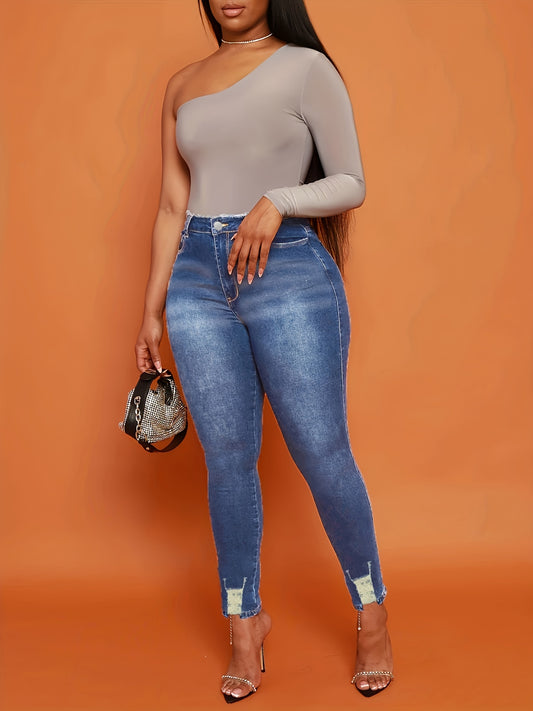 Chic & Stylish Blue Ripped Skinny Jeans