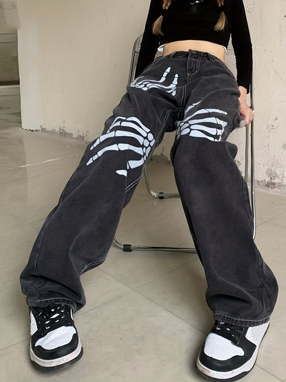 Skeleton Print Boyfriend Jeans