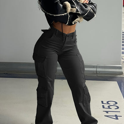 Black Flap Pockets Straight Jeans