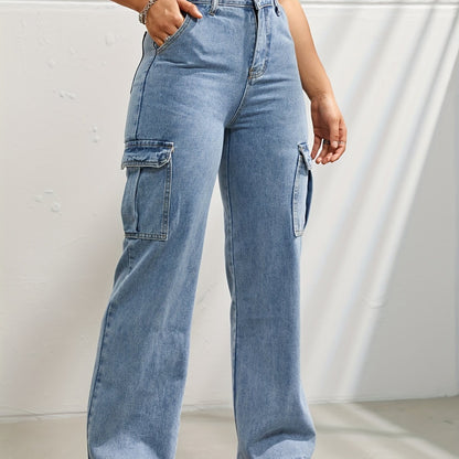 High-Waisted Denim Cargo Jeans