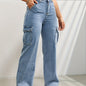High-Waisted Denim Cargo Jeans