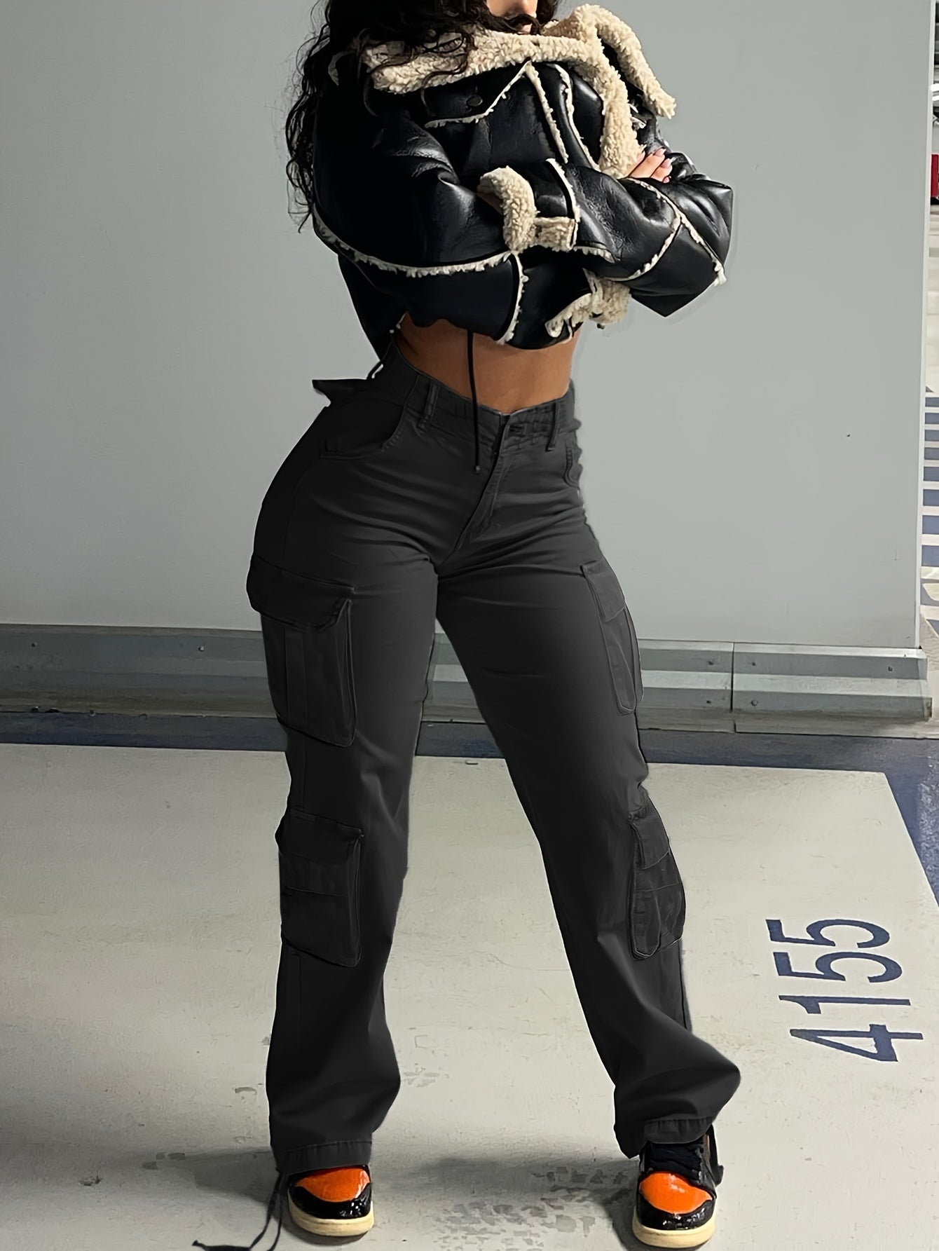 Black Flap Pockets Straight Jeans