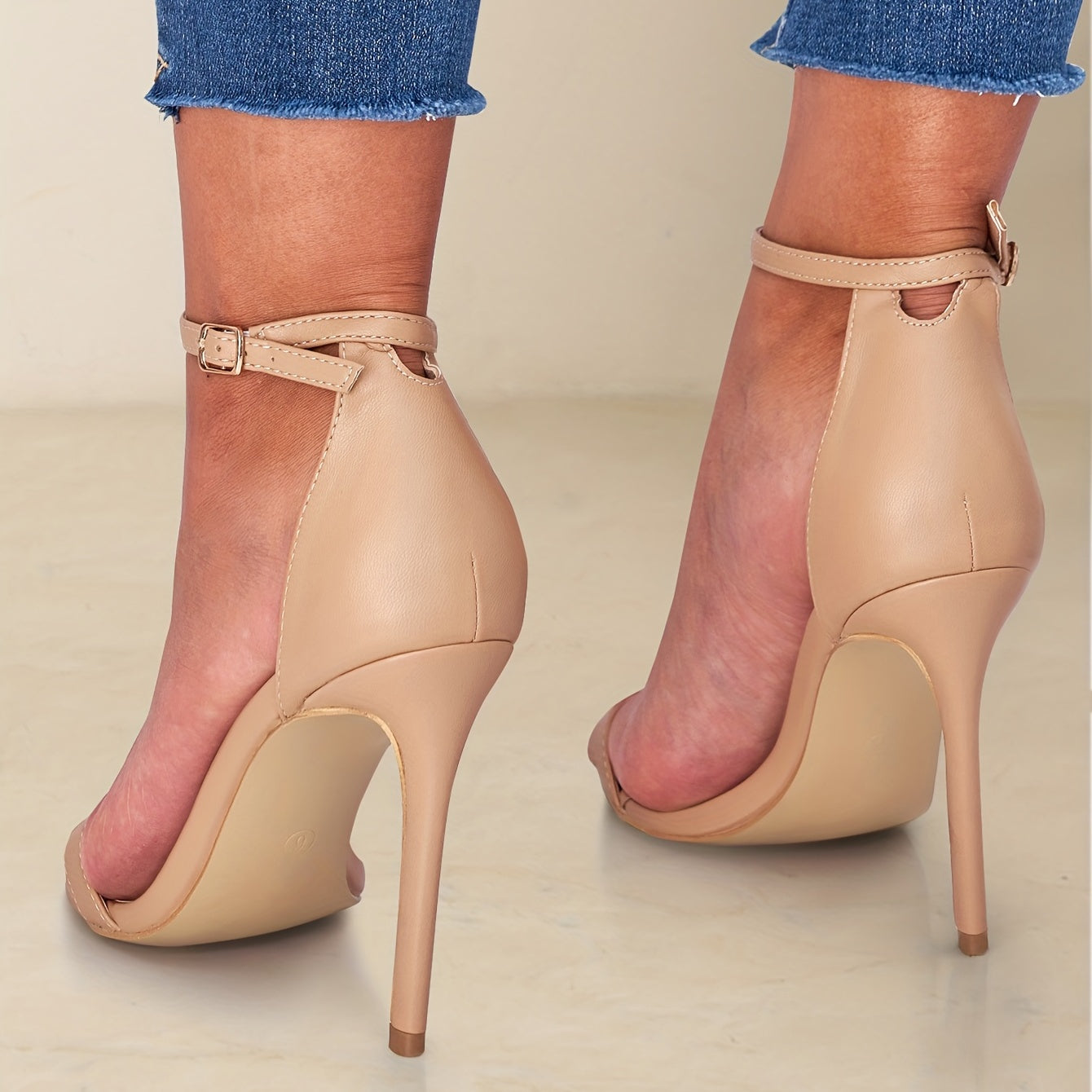 Beige Stiletto Sandals with Ankle Strap