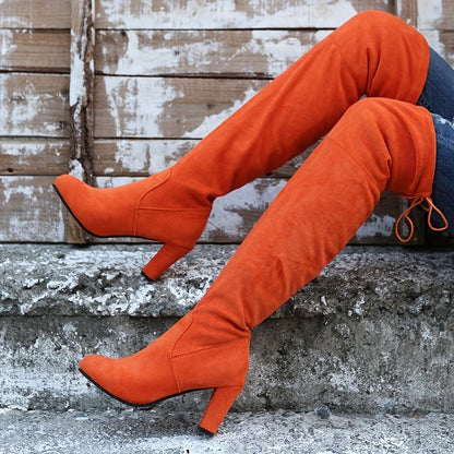 Round Toe Chunky Heel Long Boots