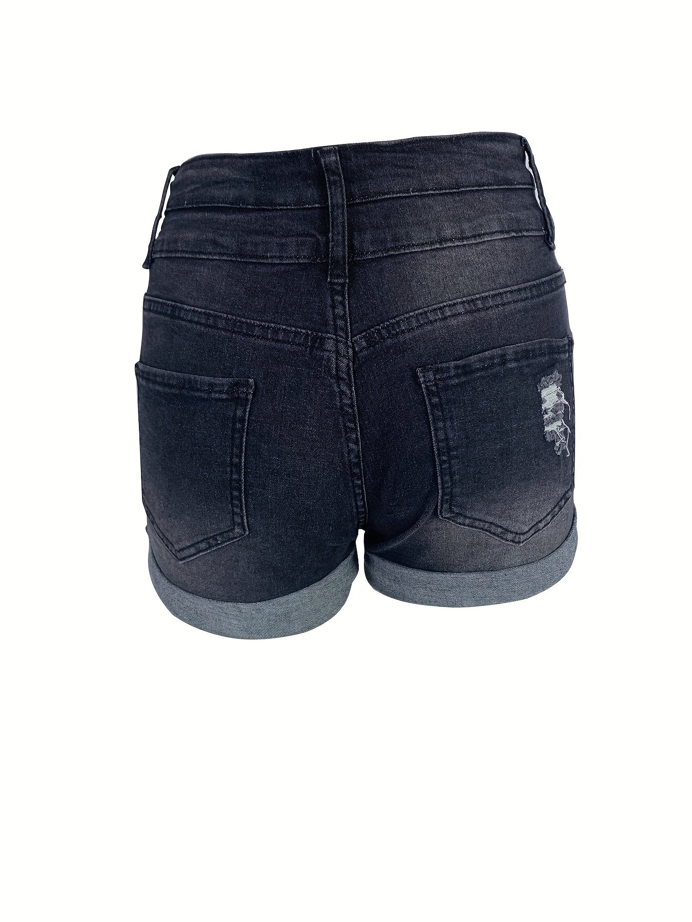 Rolled Hem Ripped Denim Shorts
