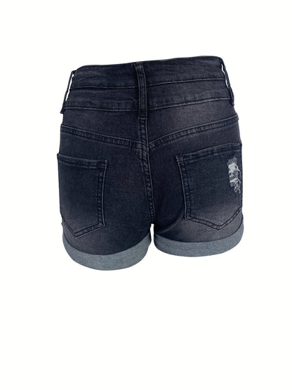 Rolled Hem Ripped Denim Shorts
