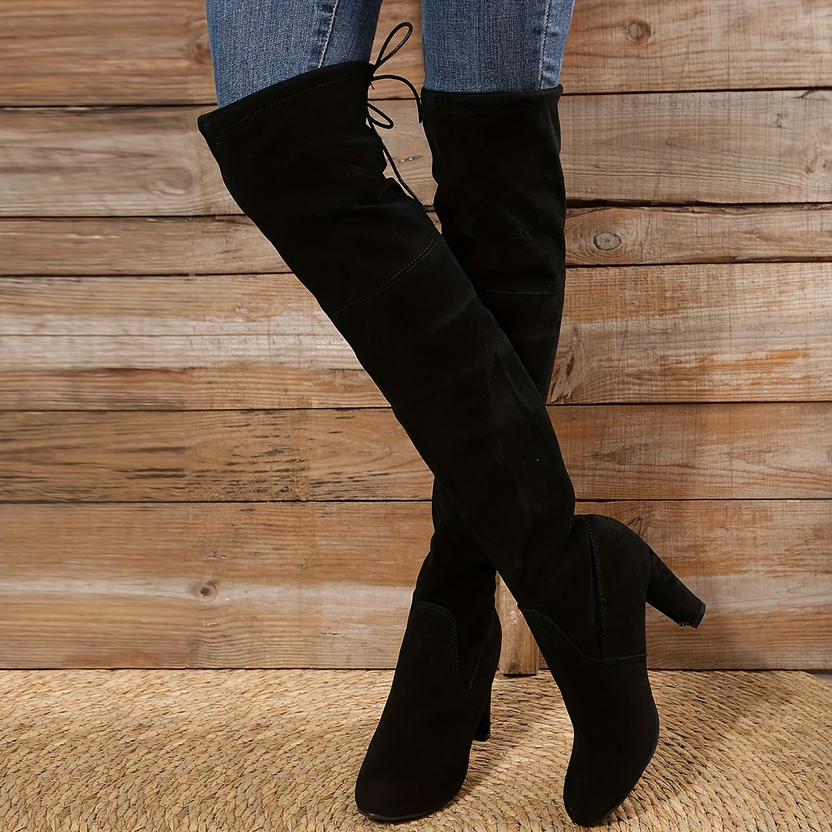 Round Toe Chunky Heel Long Boots