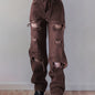 Plain Ripped Holes Straight Jeans