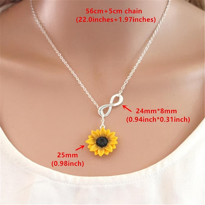 Vibrant Yellow Sunflower Heart Lariat Necklace